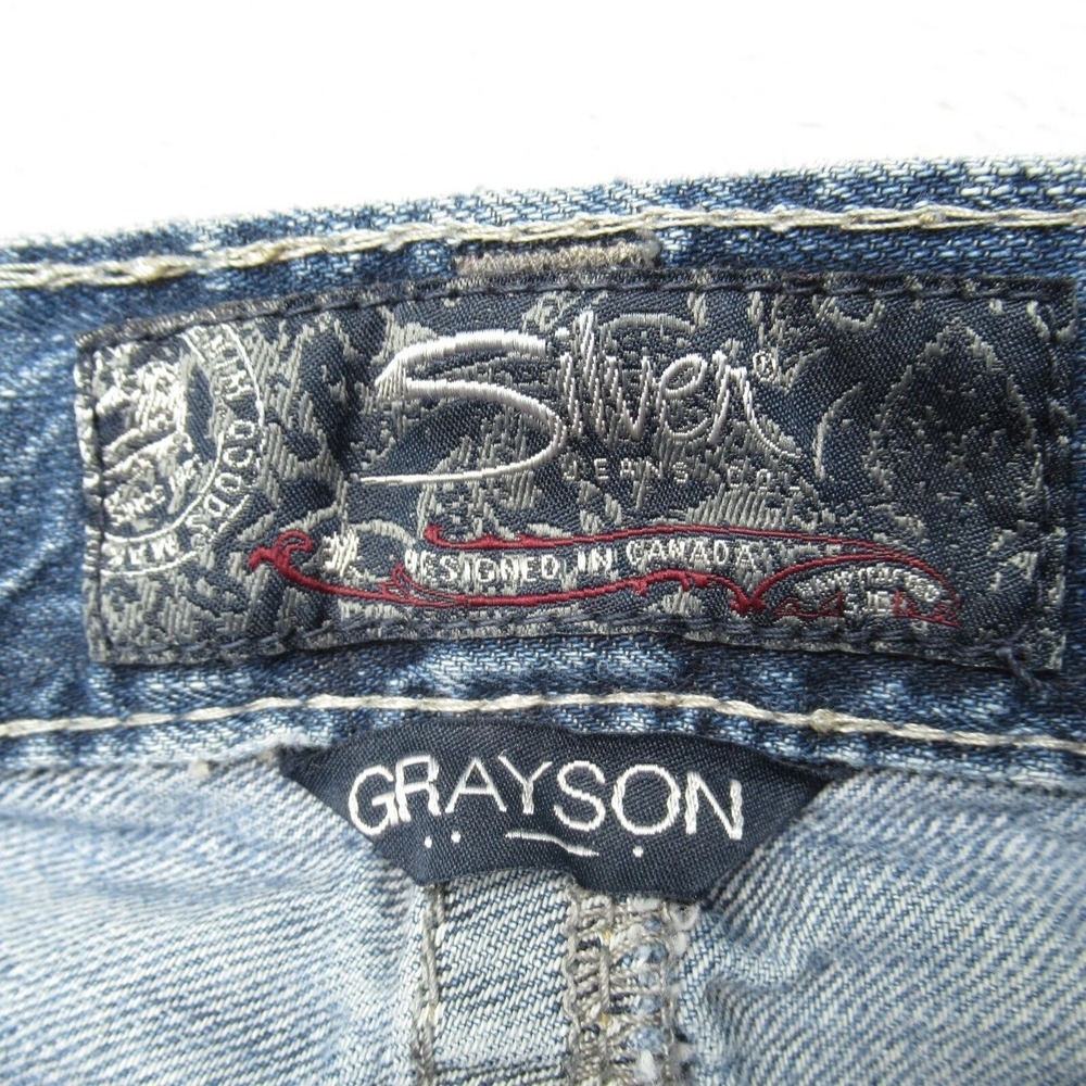 Silver Jeans Mens 33x31 Blue Straight Western Grayson Whiskering‎ Fade Thrashed - Picture 5 of 15